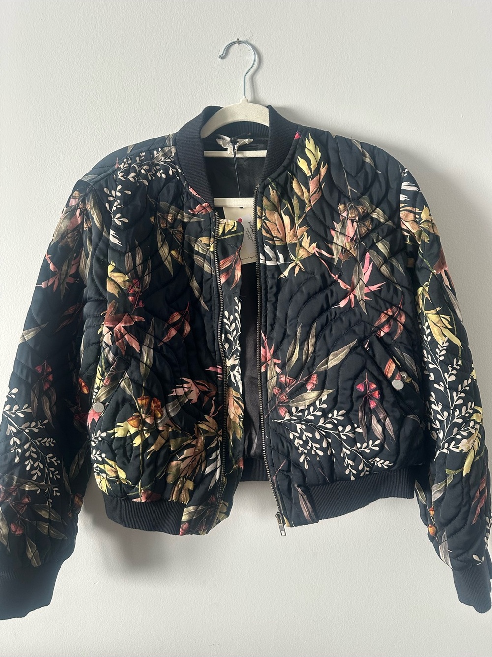 NWT Elan Black Floral Quilted Bomber Jacket-M
